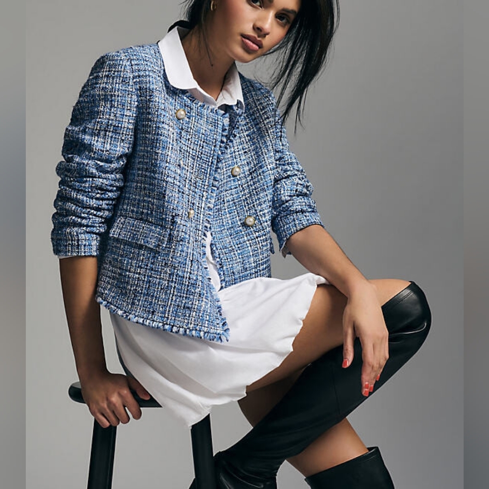 NWT Maeve Double-Breasted Tweed Jacket